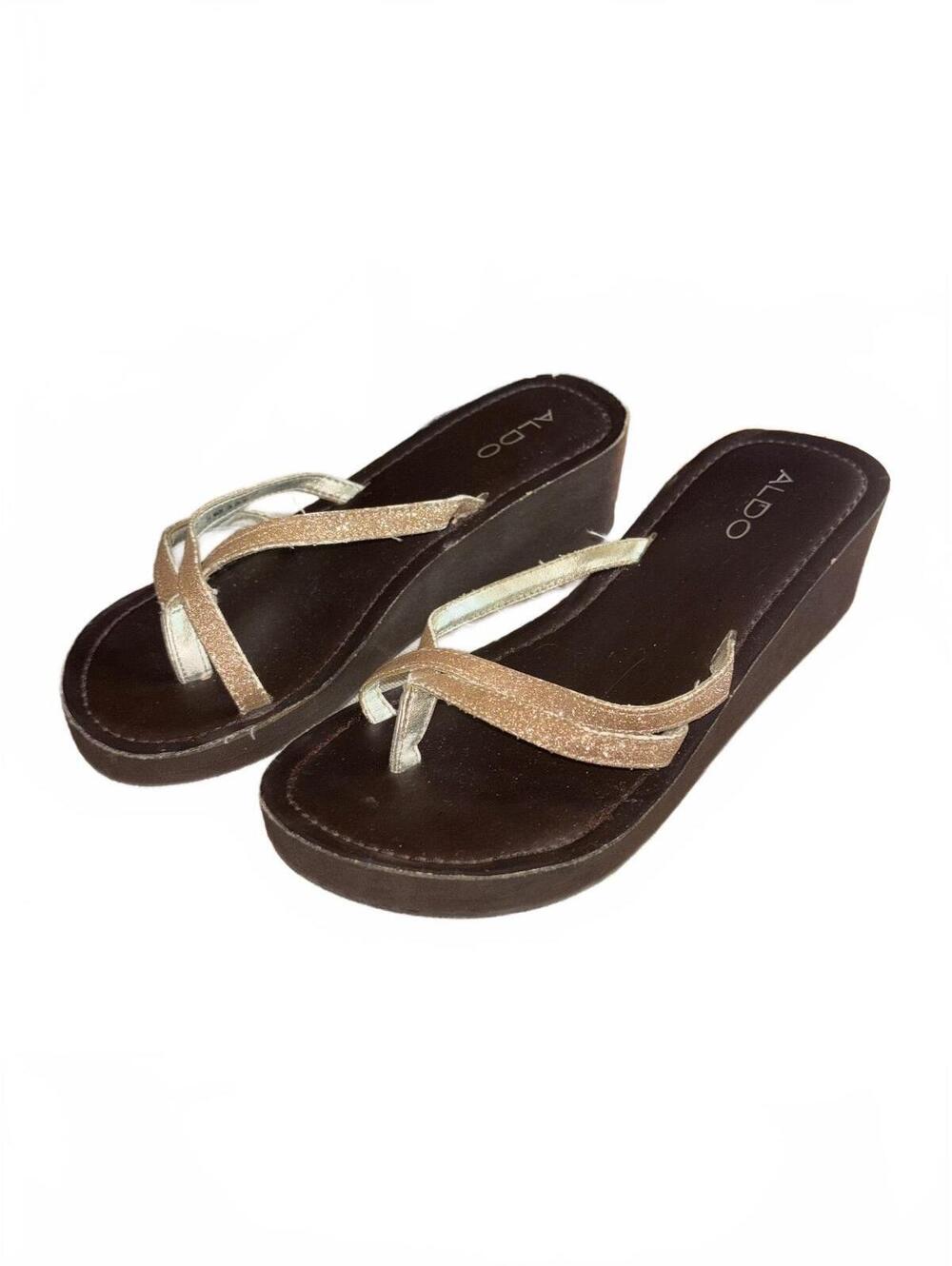 Y2K Aldo wedged Sandals with Gold Glitter Straps